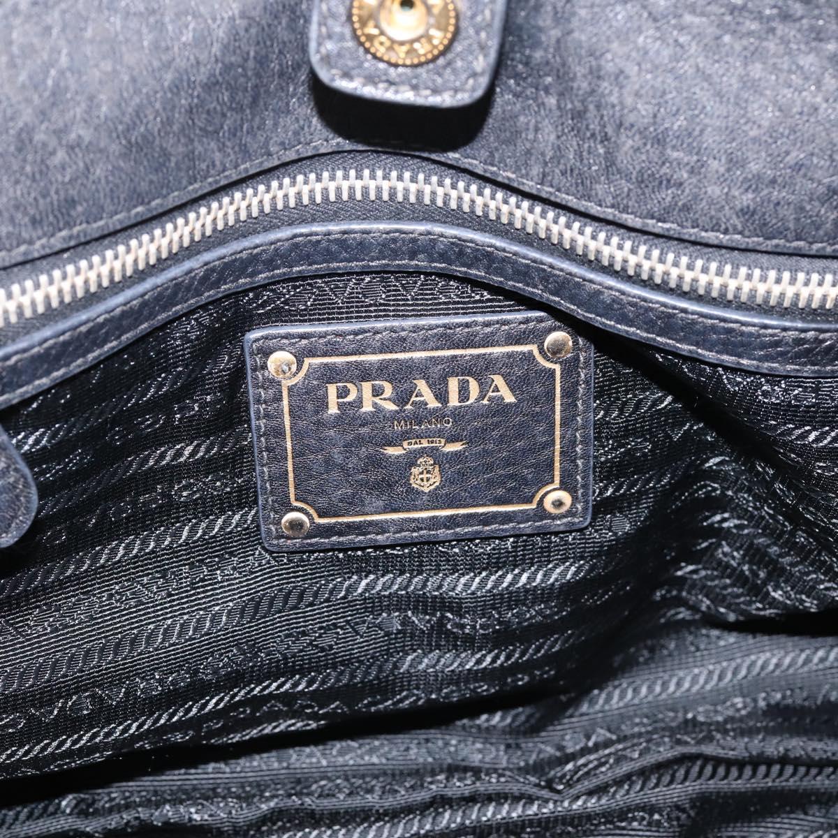 PRADA Hand Bag Nylon Leather 2way Black Gold Auth 199485A