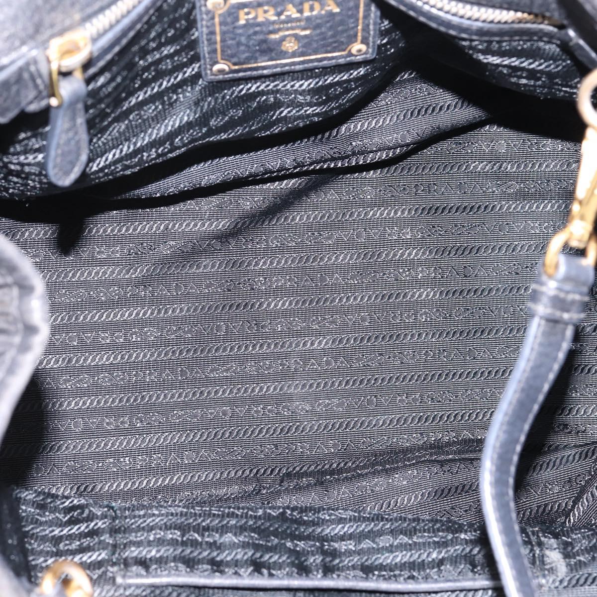 PRADA Hand Bag Nylon Leather 2way Black Gold Auth 199485A