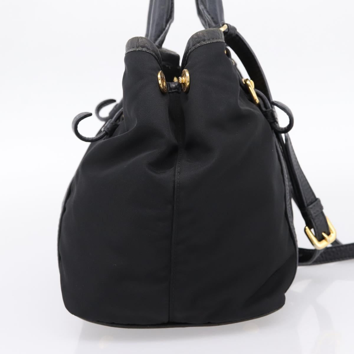 PRADA Hand Bag Nylon Leather 2way Black Gold Auth 199485A