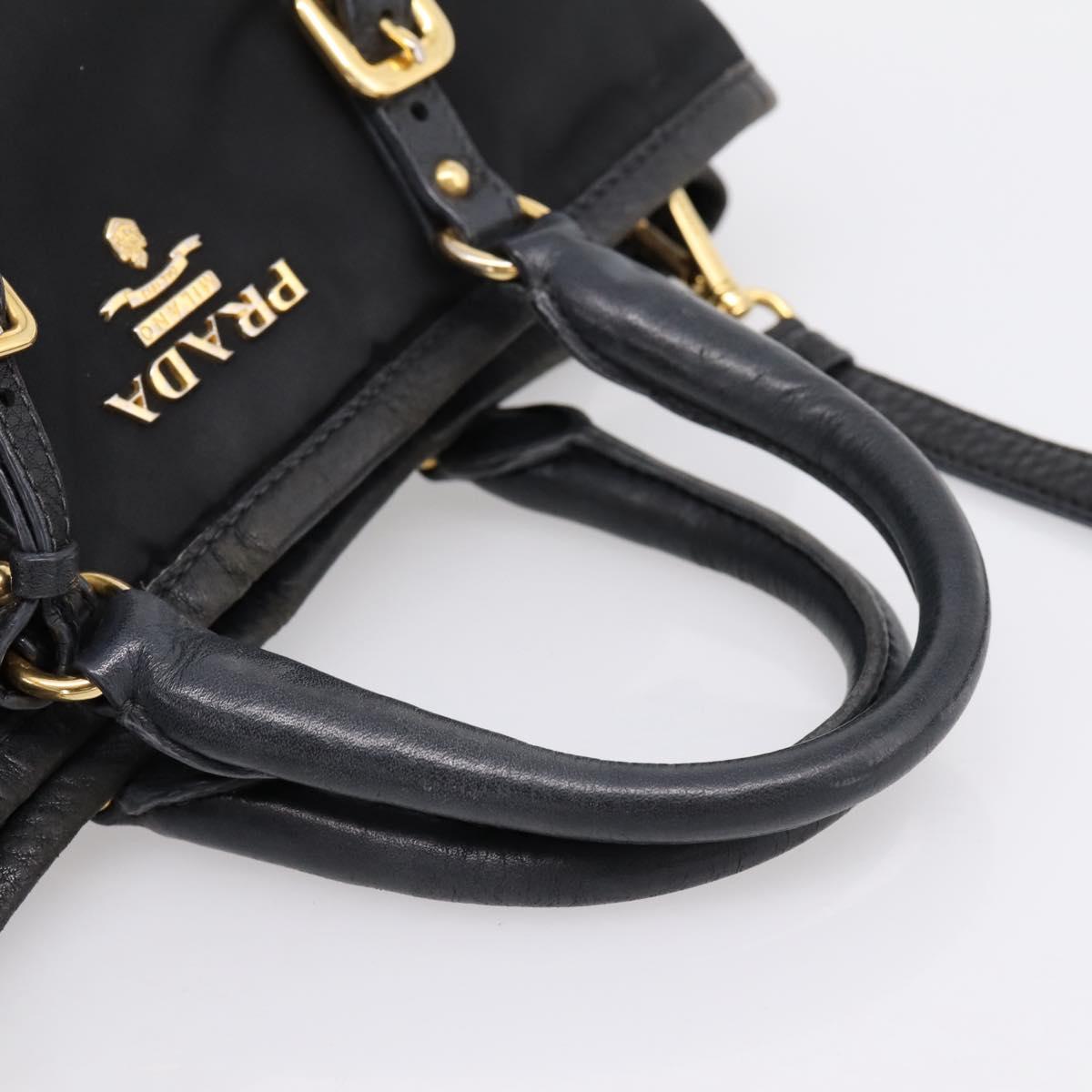 PRADA Hand Bag Nylon Leather 2way Black Gold Auth 199485A