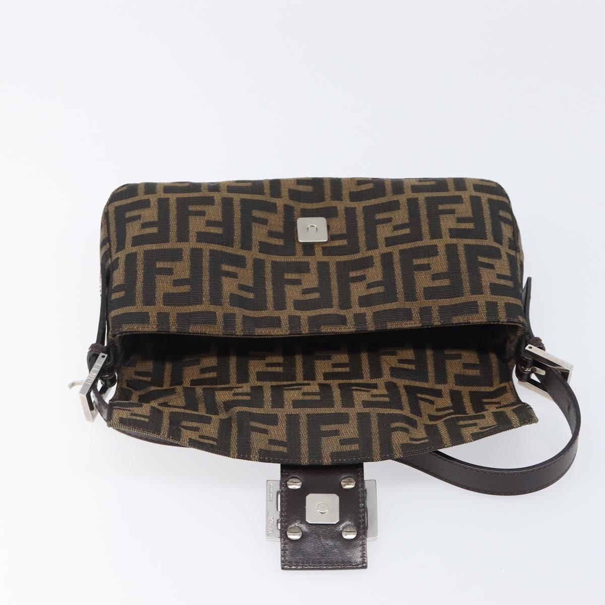 FENDI Zucca Canvas Mamma Baguette Shoulder Bag Brown Silver Auth 199489V