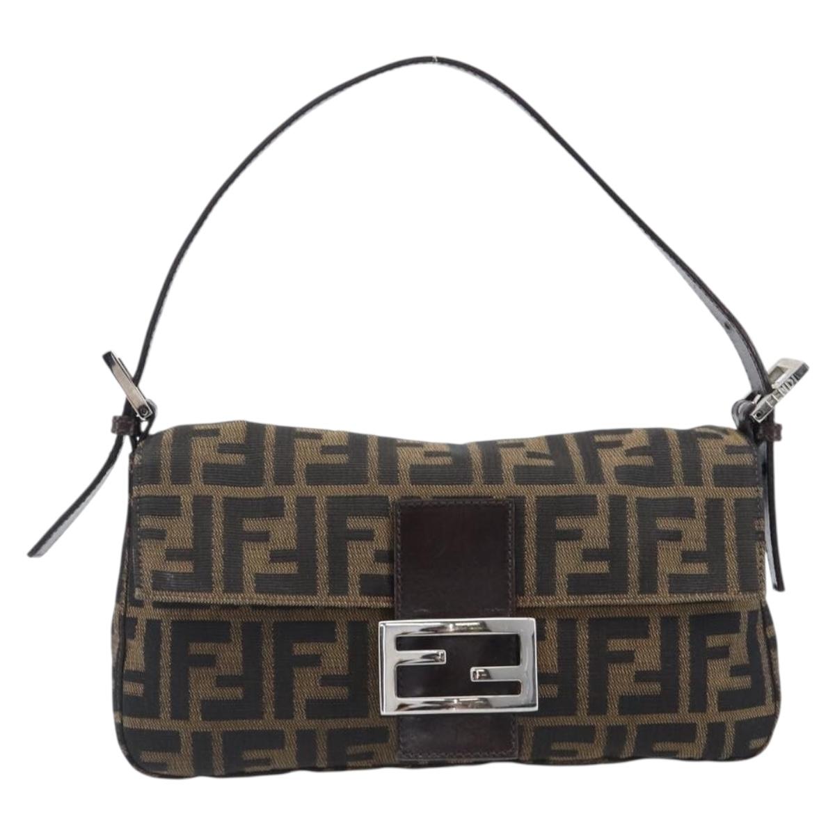 FENDI Zucca Canvas Mamma Baguette Shoulder Bag Brown Silver Auth 199489V