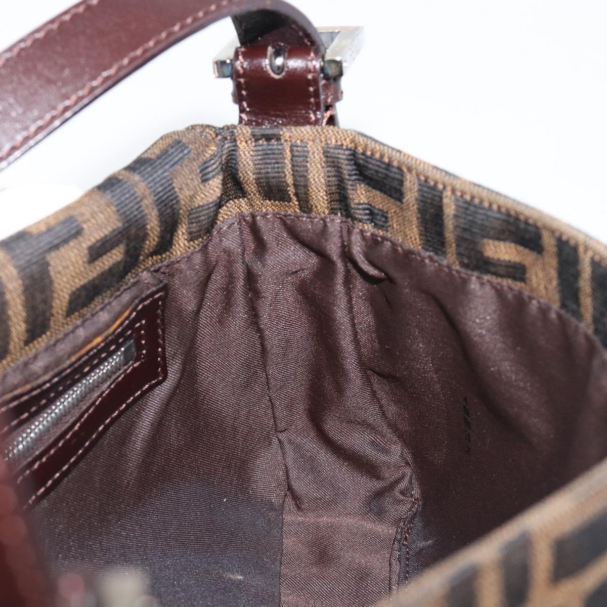 FENDI Zucca Canvas Mamma Baguette Shoulder Bag Brown Silver Auth 199489V