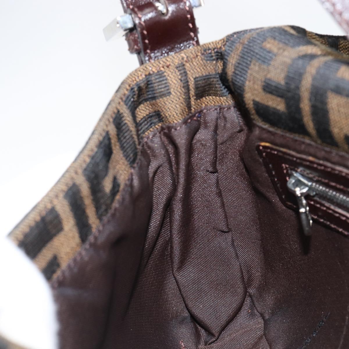 FENDI Zucca Canvas Mamma Baguette Shoulder Bag Brown Silver Auth 199489V