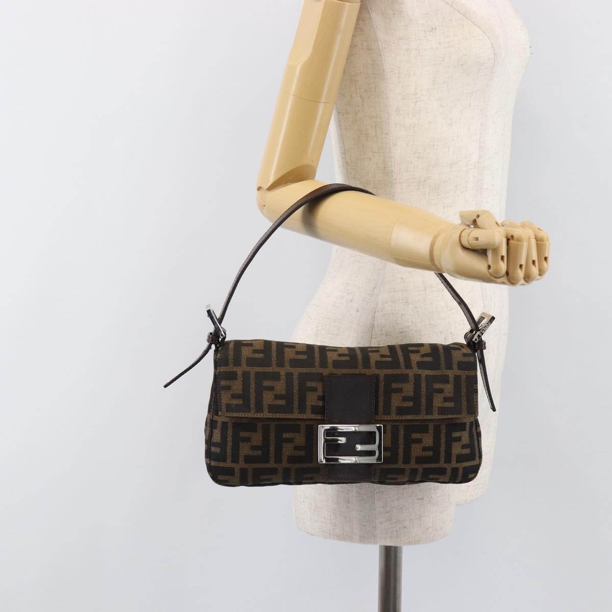 FENDI Zucca Canvas Mamma Baguette Shoulder Bag Brown Silver Auth 199489V
