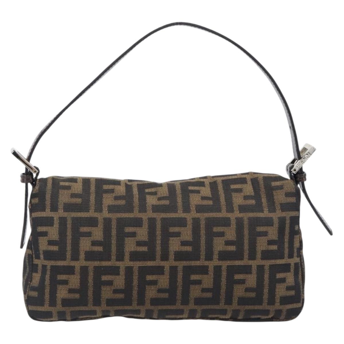 FENDI Zucca Canvas Mamma Baguette Shoulder Bag Brown Silver Auth 199489V