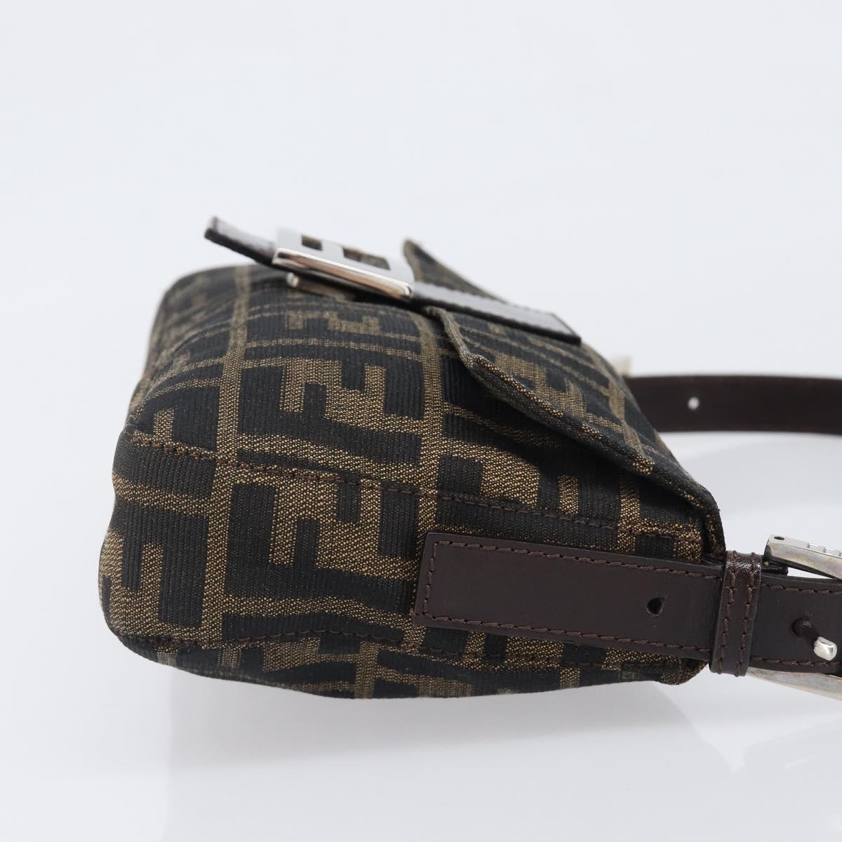 FENDI Zucca Canvas Mamma Baguette Shoulder Bag Brown Silver Auth 199489V