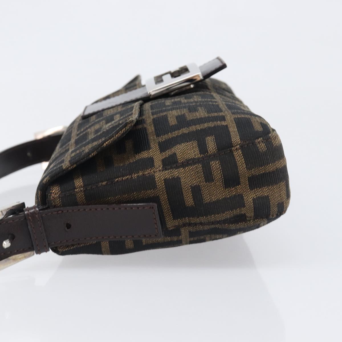 FENDI Zucca Canvas Mamma Baguette Shoulder Bag Brown Silver Auth 199489V