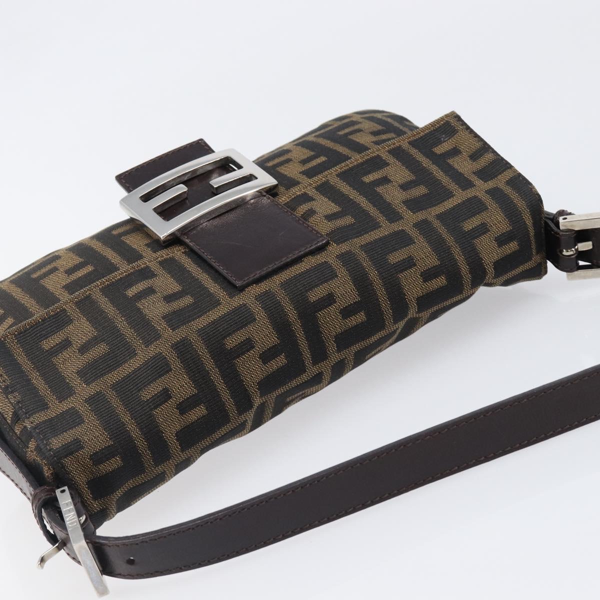 FENDI Zucca Canvas Mamma Baguette Shoulder Bag Brown Silver Auth 199489V