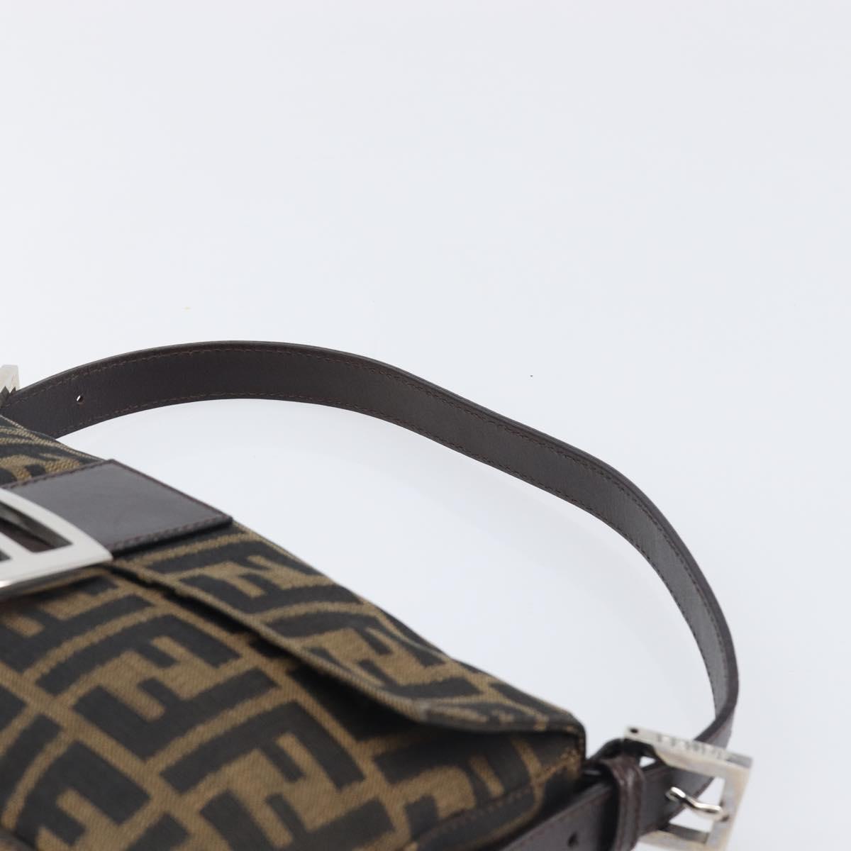 FENDI Zucca Canvas Mamma Baguette Shoulder Bag Brown Silver Auth 199489V