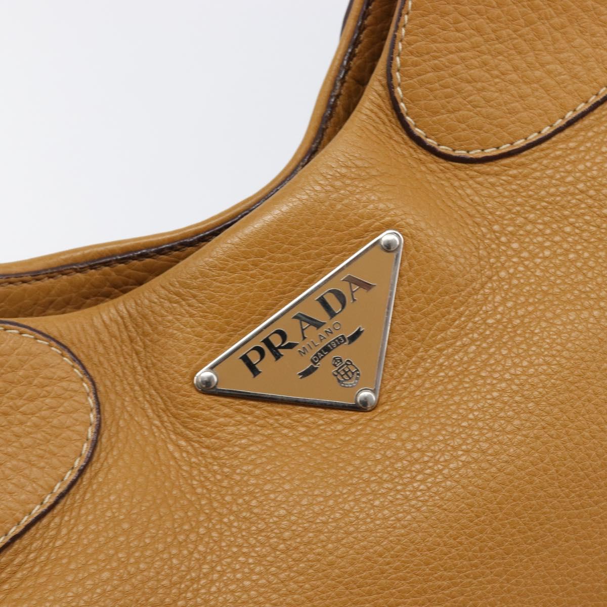 PRADA Hand Bag Leather Brown Silver Auth 199493A