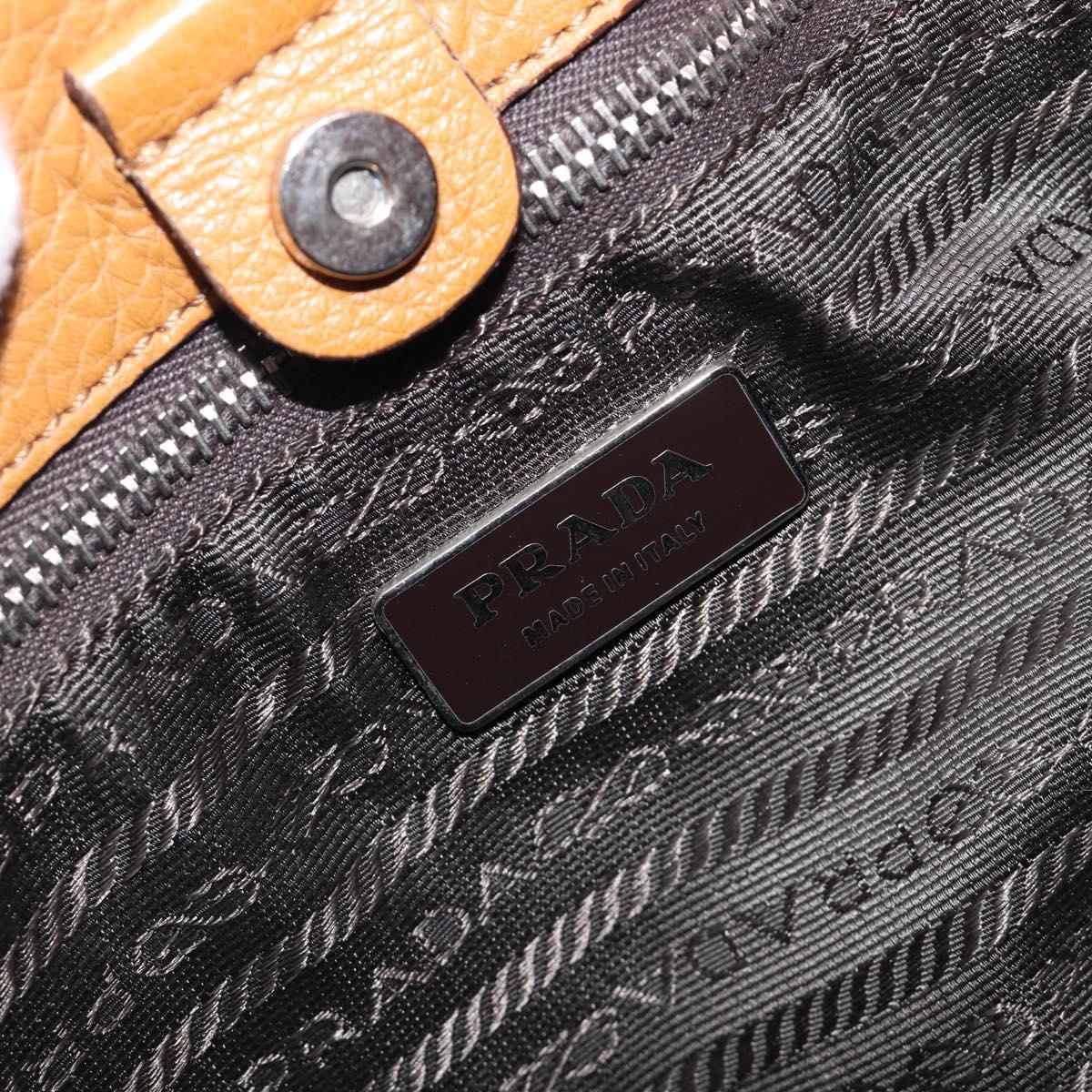 PRADA Hand Bag Leather Brown Silver Auth 199493A
