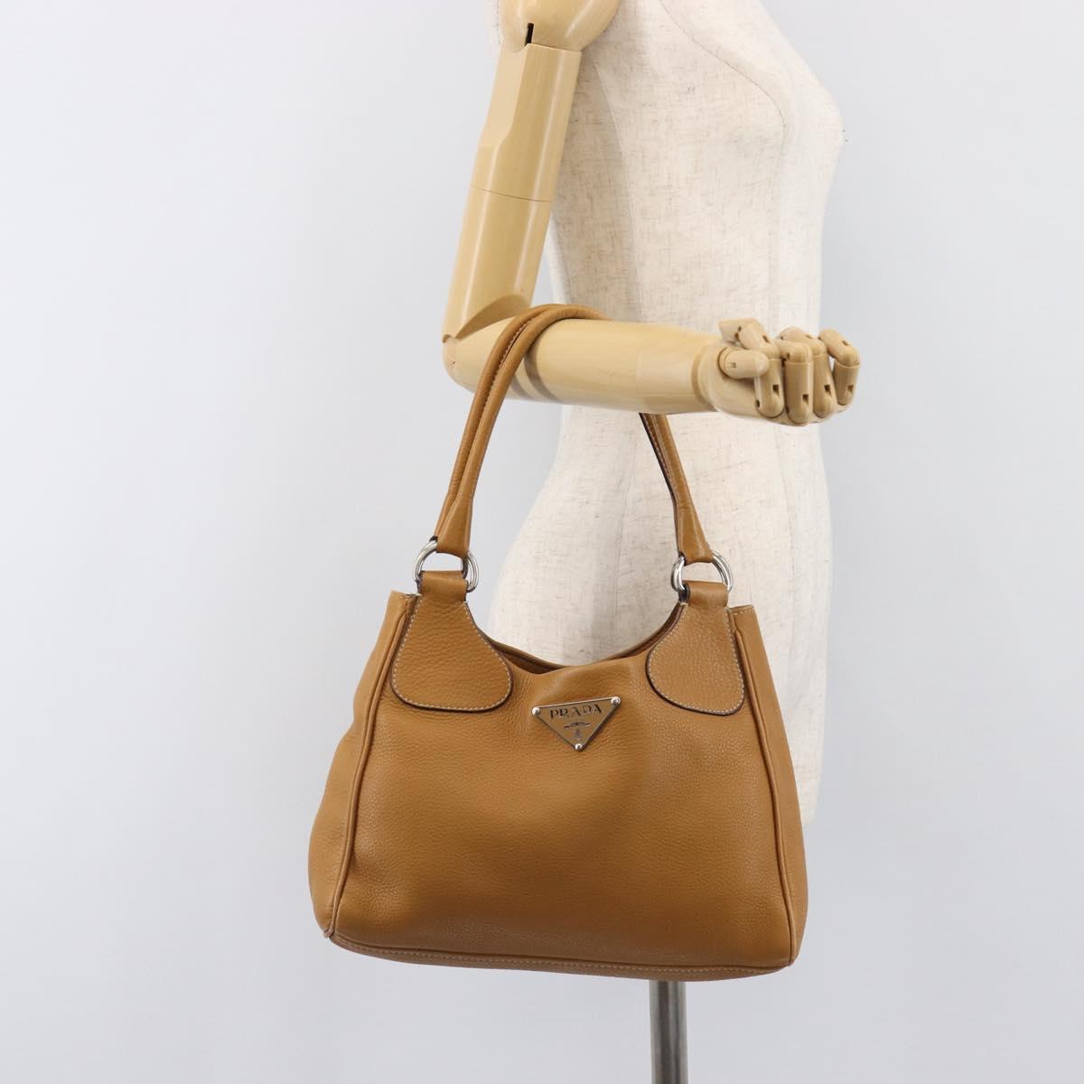 PRADA Hand Bag Leather Brown Silver Auth 199493A