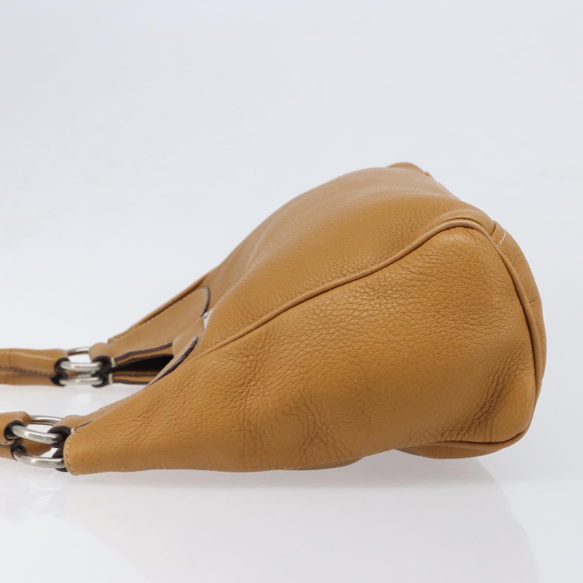 PRADA Hand Bag Leather Brown Silver Auth 199493A