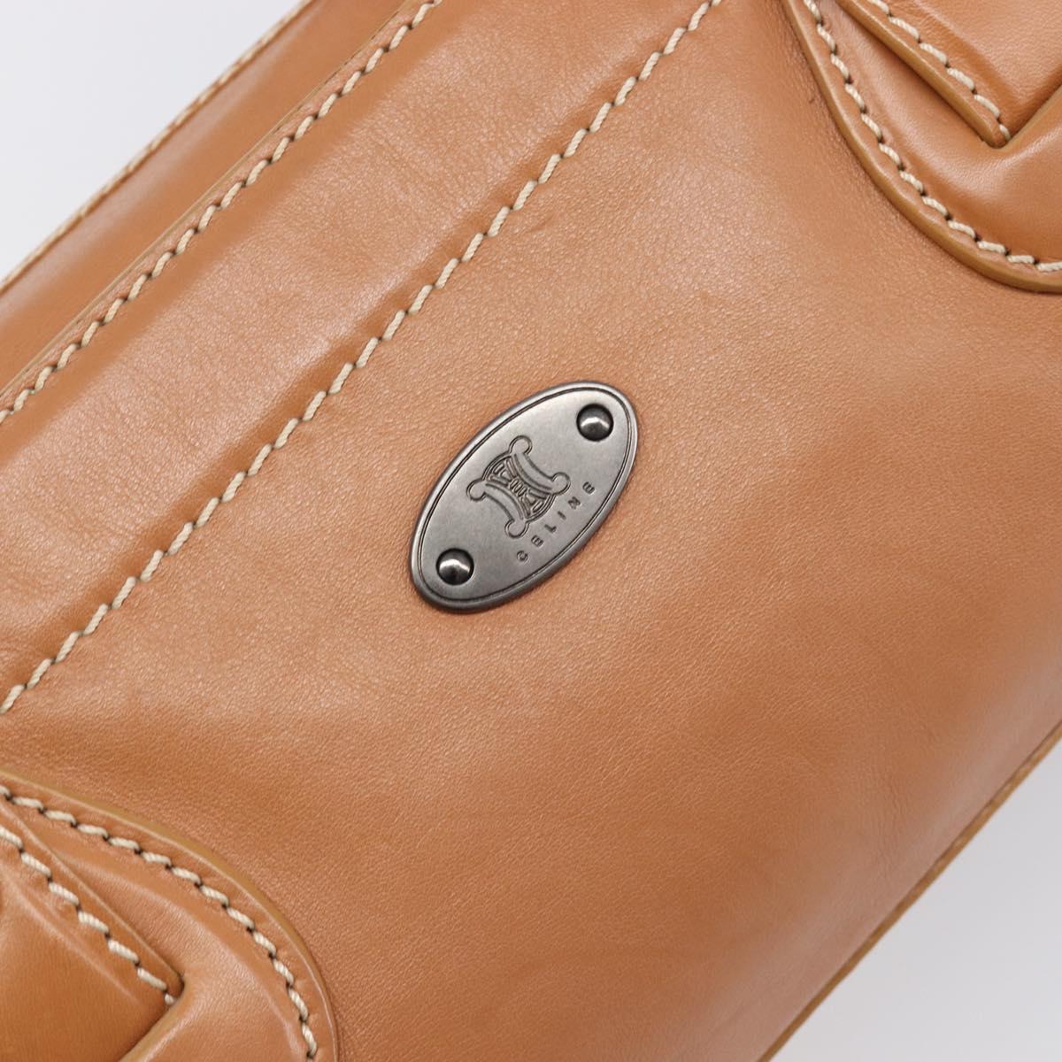 CELINE Hand Bag Leather Brown Silver Auth 199494A