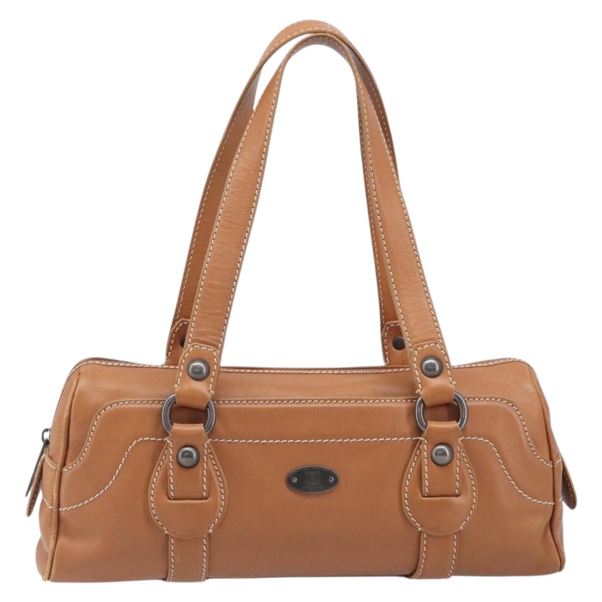 CELINE Hand Bag Leather Brown Silver Auth 199494A