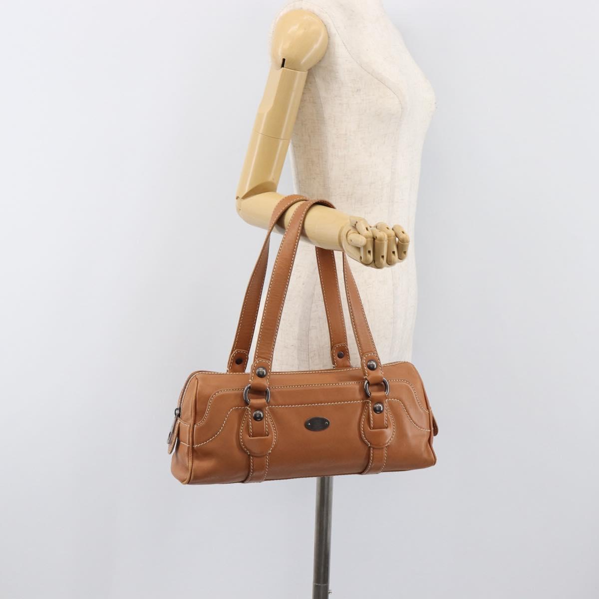 CELINE Hand Bag Leather Brown Silver Auth 199494A