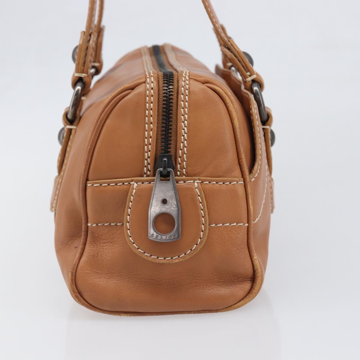 CELINE Hand Bag Leather Brown Silver Auth 199494A