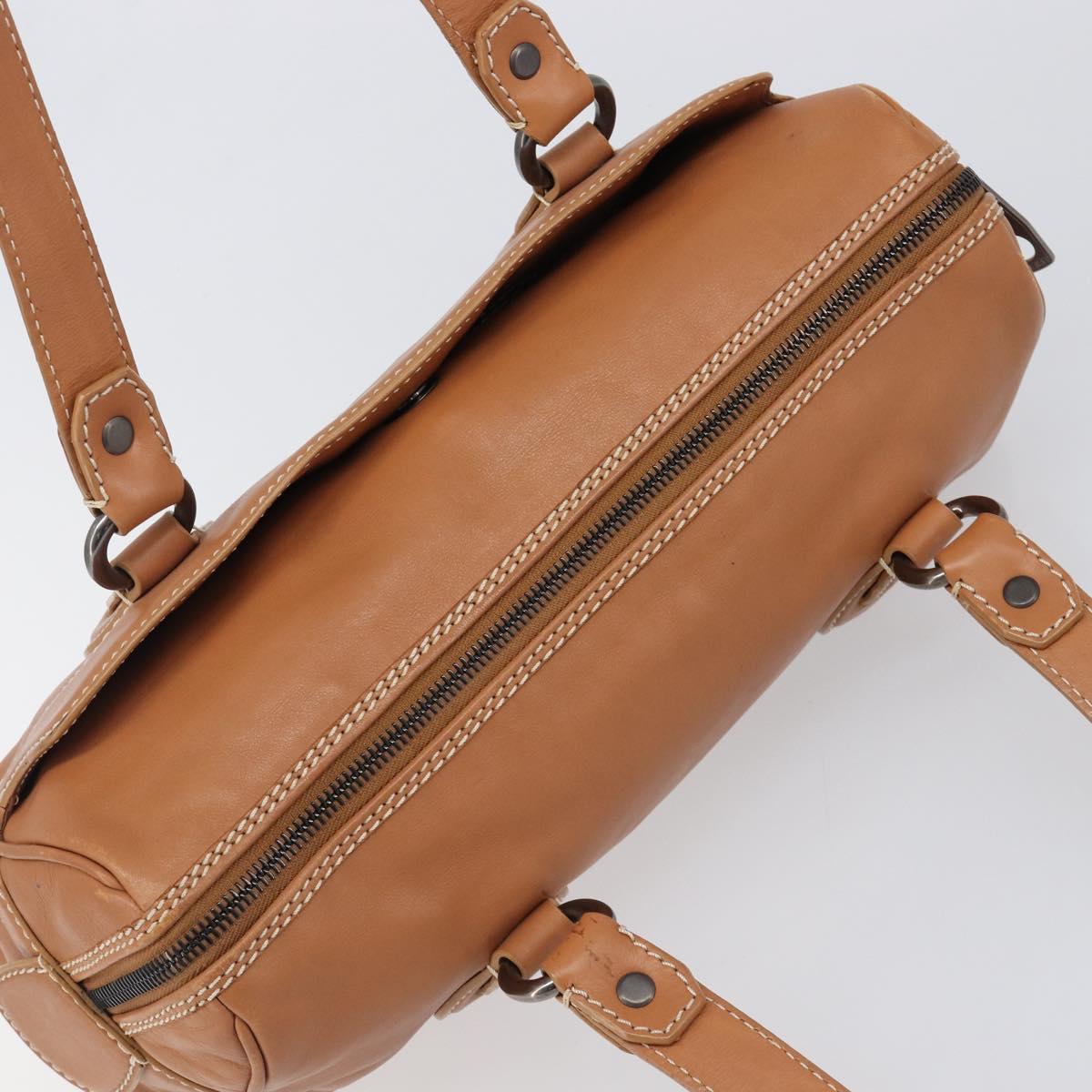 CELINE Hand Bag Leather Brown Silver Auth 199494A