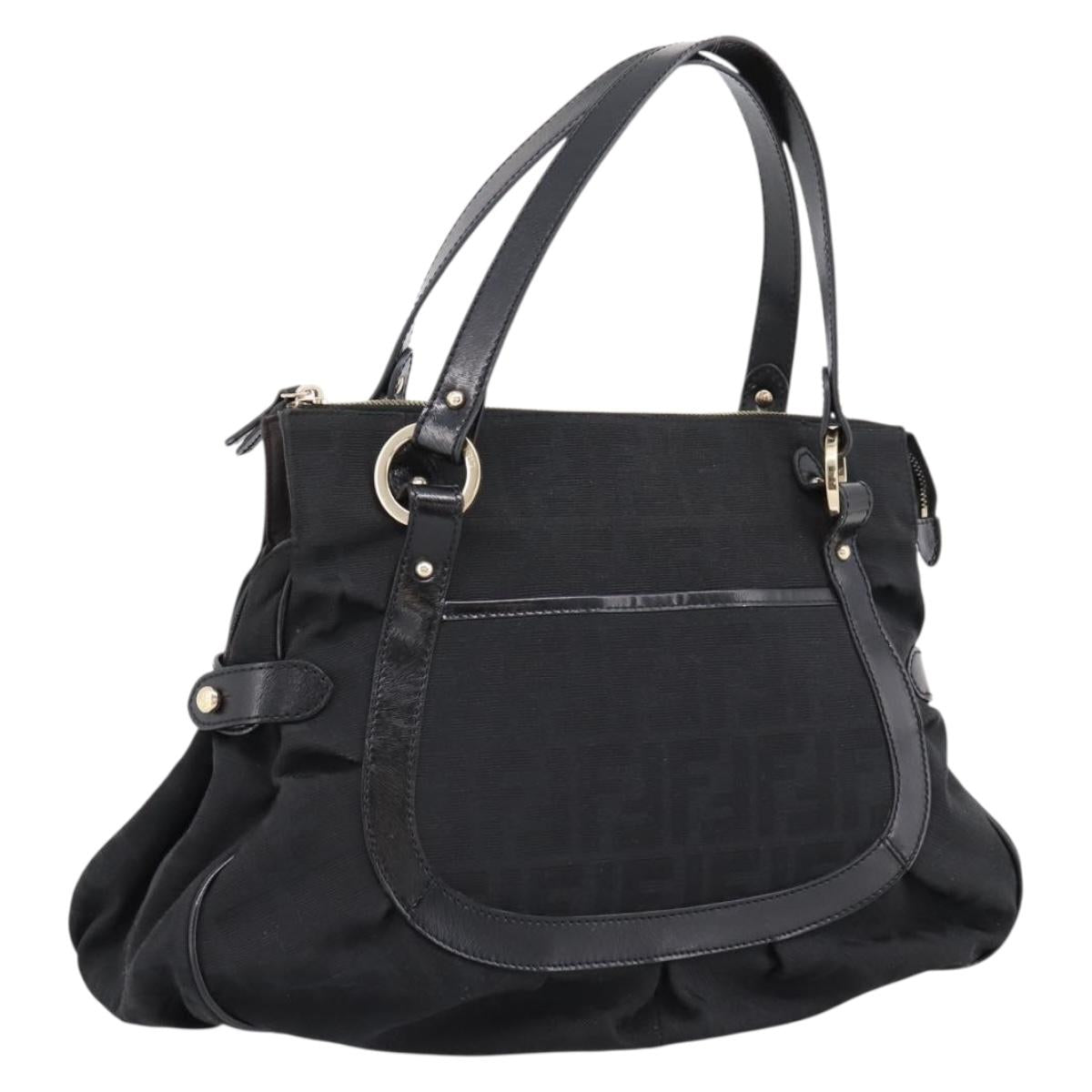 FENDI Zucca Canvas Tote Bag Black Gold Tone 8BR628 Auth 199495A