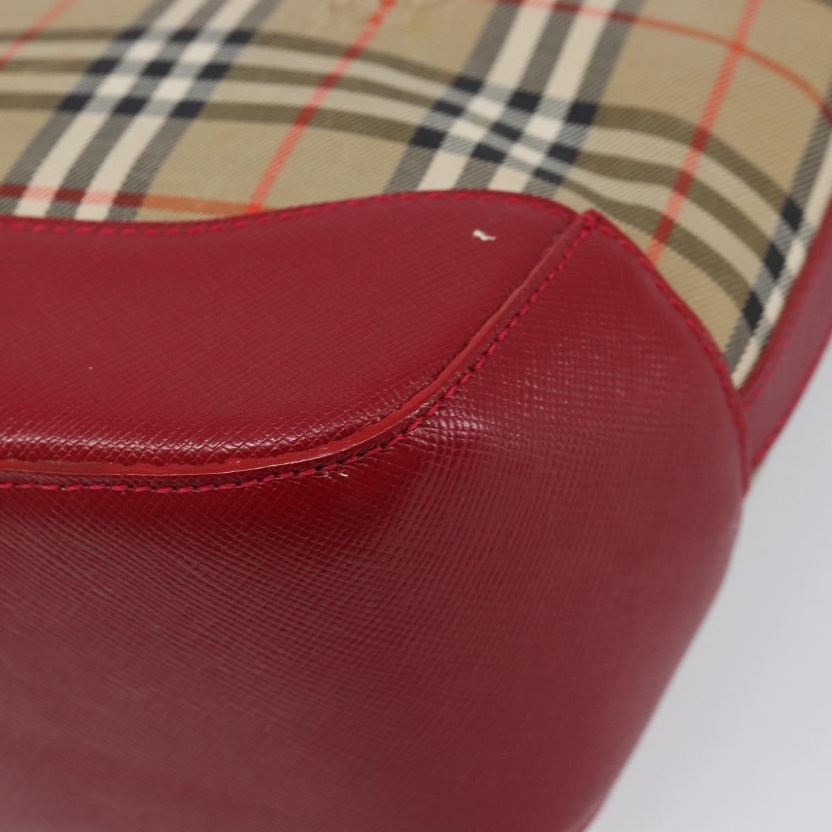 BURBERRY Nova Check Hand Bag Canvas Beige Red Auth 199497A