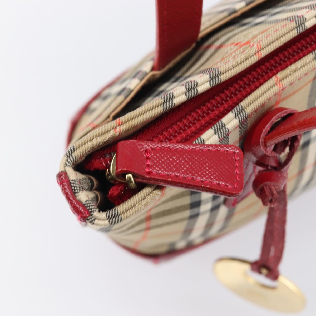 BURBERRY Nova Check Hand Bag Canvas Beige Red Auth 199497A