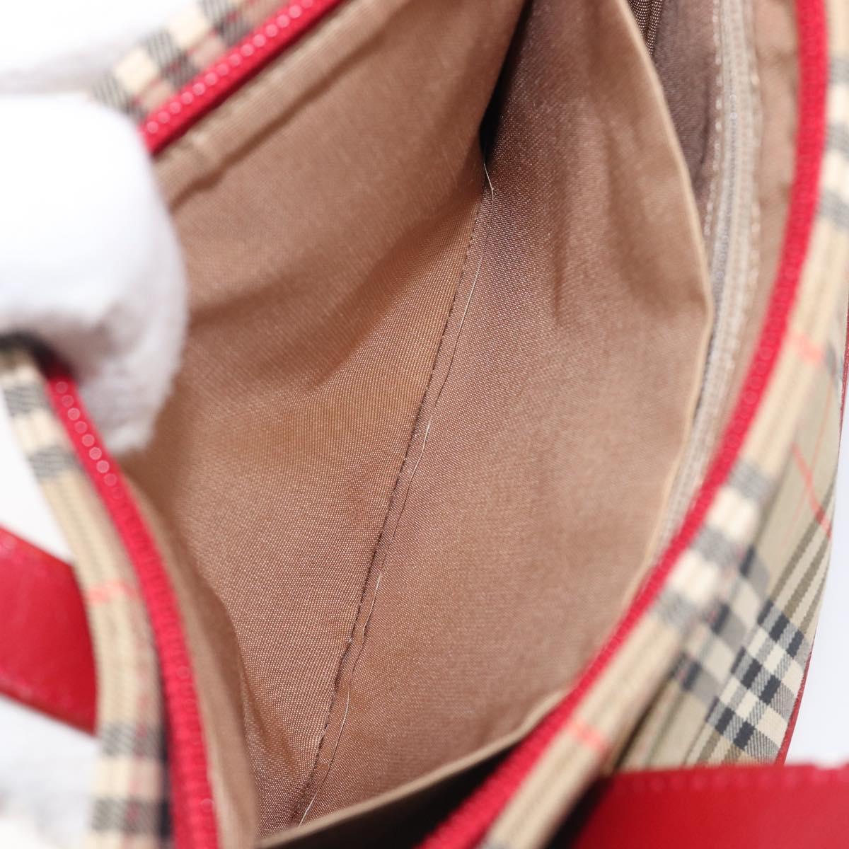 BURBERRY Nova Check Hand Bag Canvas Beige Red Auth 199497A