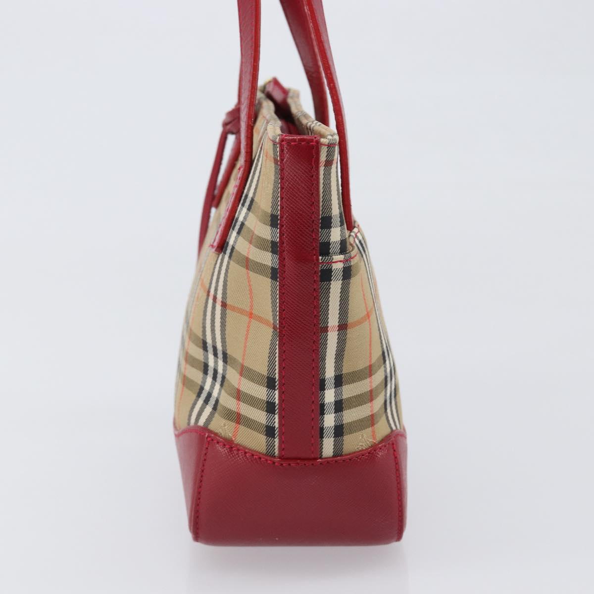 BURBERRY Nova Check Hand Bag Canvas Beige Red Auth 199497A