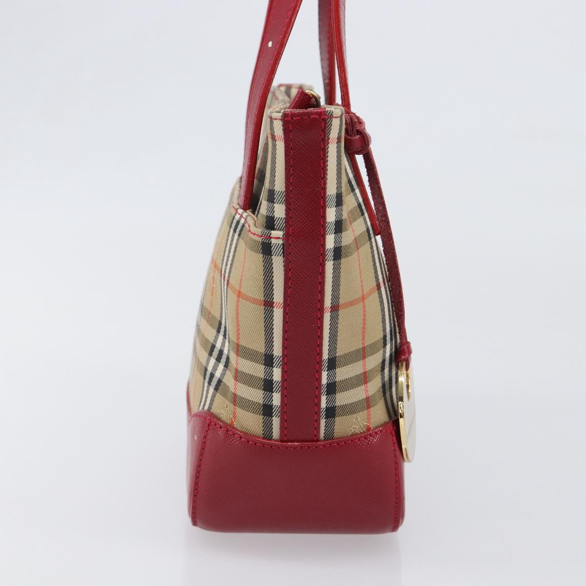 BURBERRY Nova Check Hand Bag Canvas Beige Red Auth 199497A