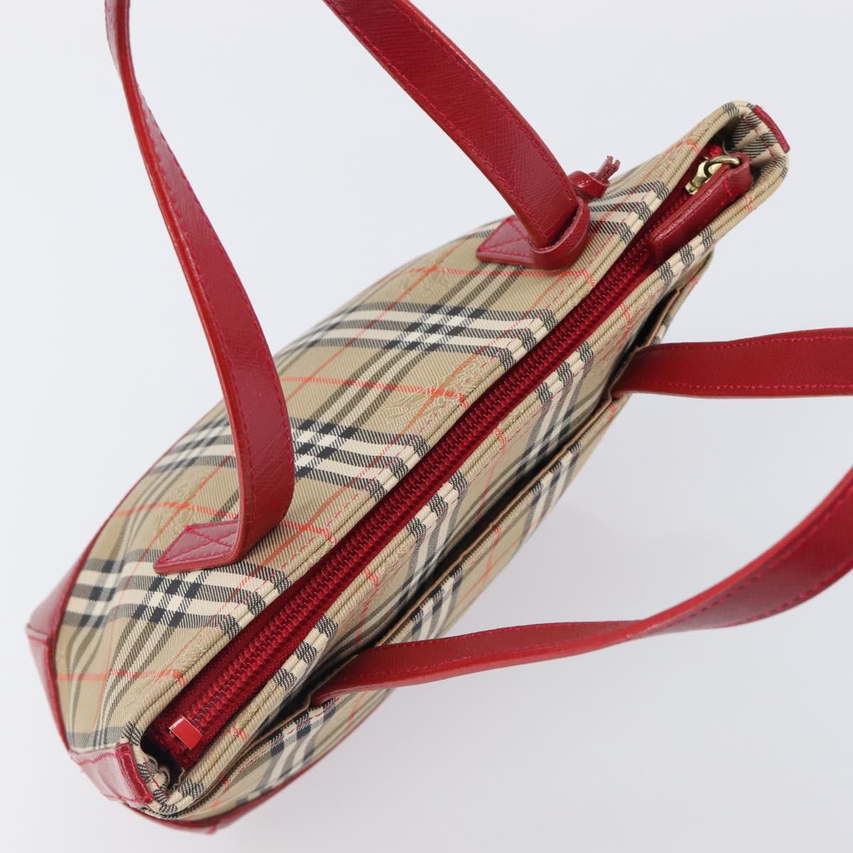 BURBERRY Nova Check Hand Bag Canvas Beige Red Auth 199497A