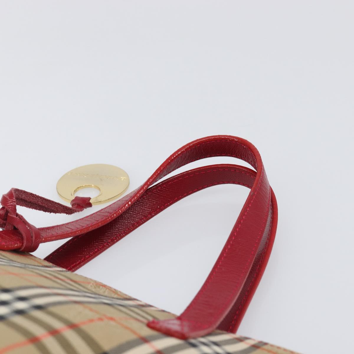 BURBERRY Nova Check Hand Bag Canvas Beige Red Auth 199497A