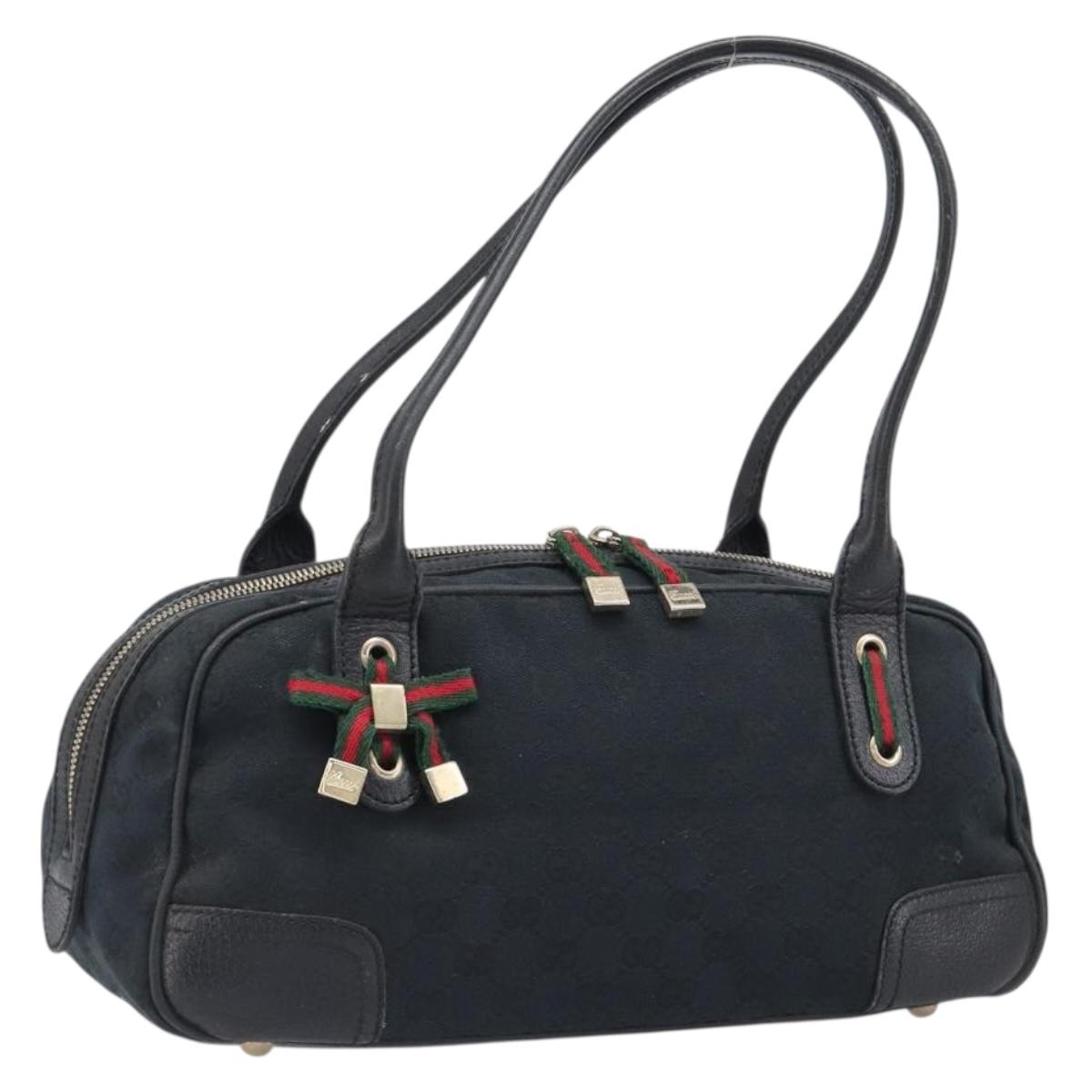 GUCCI GG Canvas Pretty Tote Bag Black Gold Tone Auth 199498