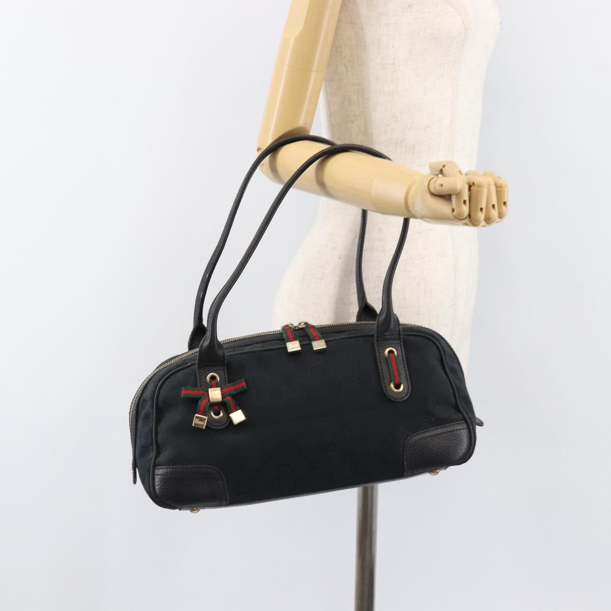 GUCCI GG Canvas Pretty Tote Bag Black Gold Tone Auth 199498