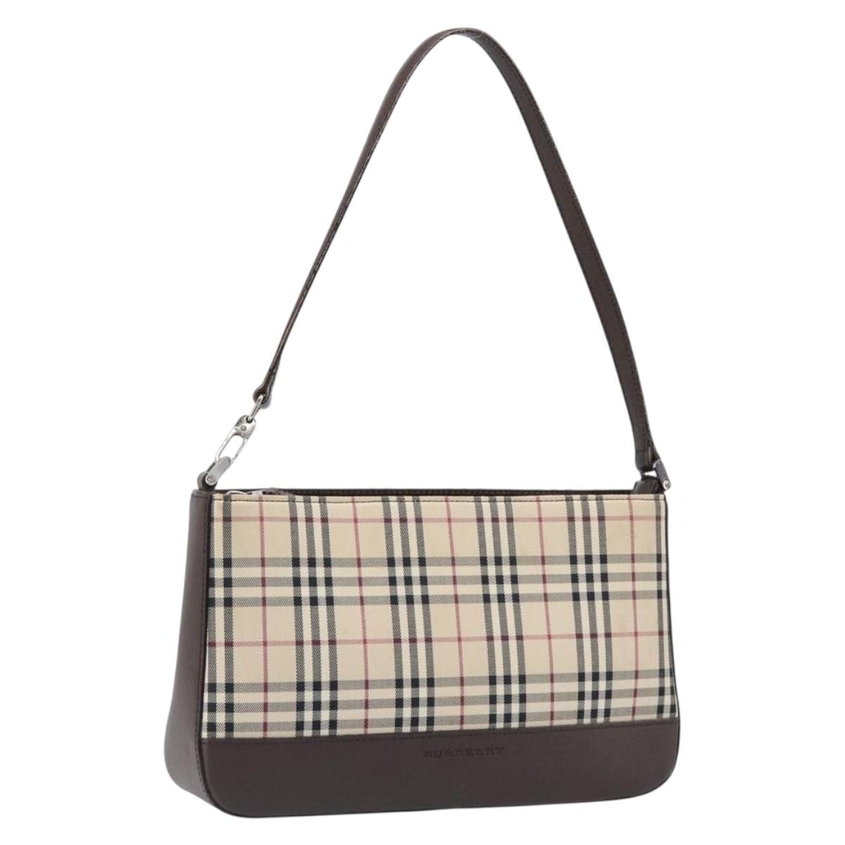 BURBERRY Nova Check Shoulder Bag Canvas Beige Silver Auth 199499A