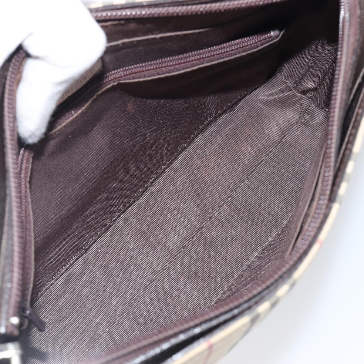 BURBERRY Nova Check Shoulder Bag Canvas Beige Silver Auth 199499A