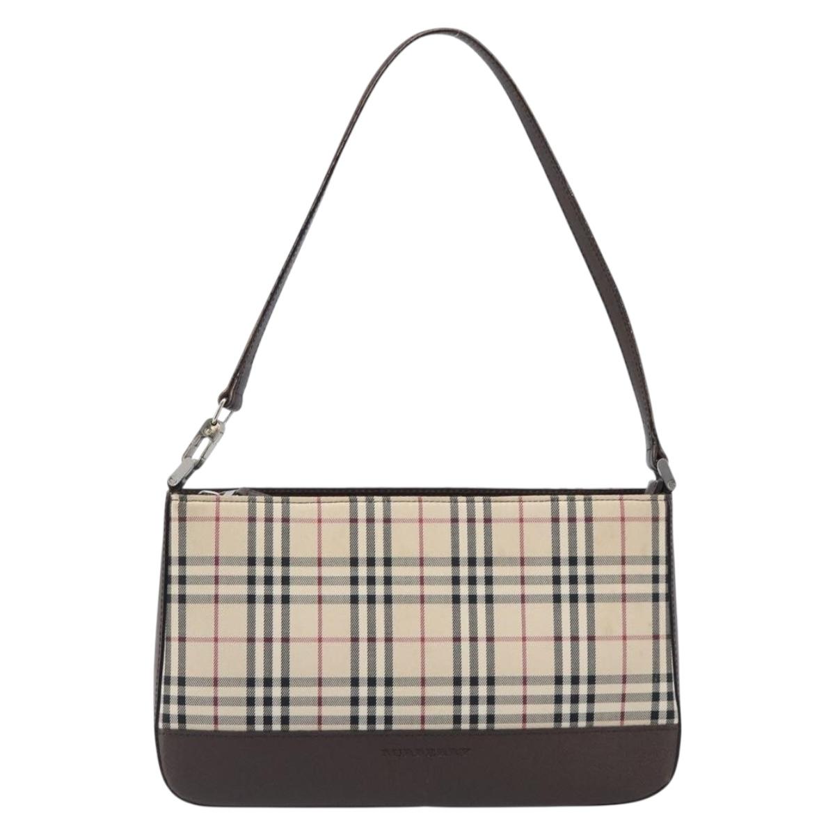 BURBERRY Nova Check Shoulder Bag Canvas Beige Silver Auth 199499A