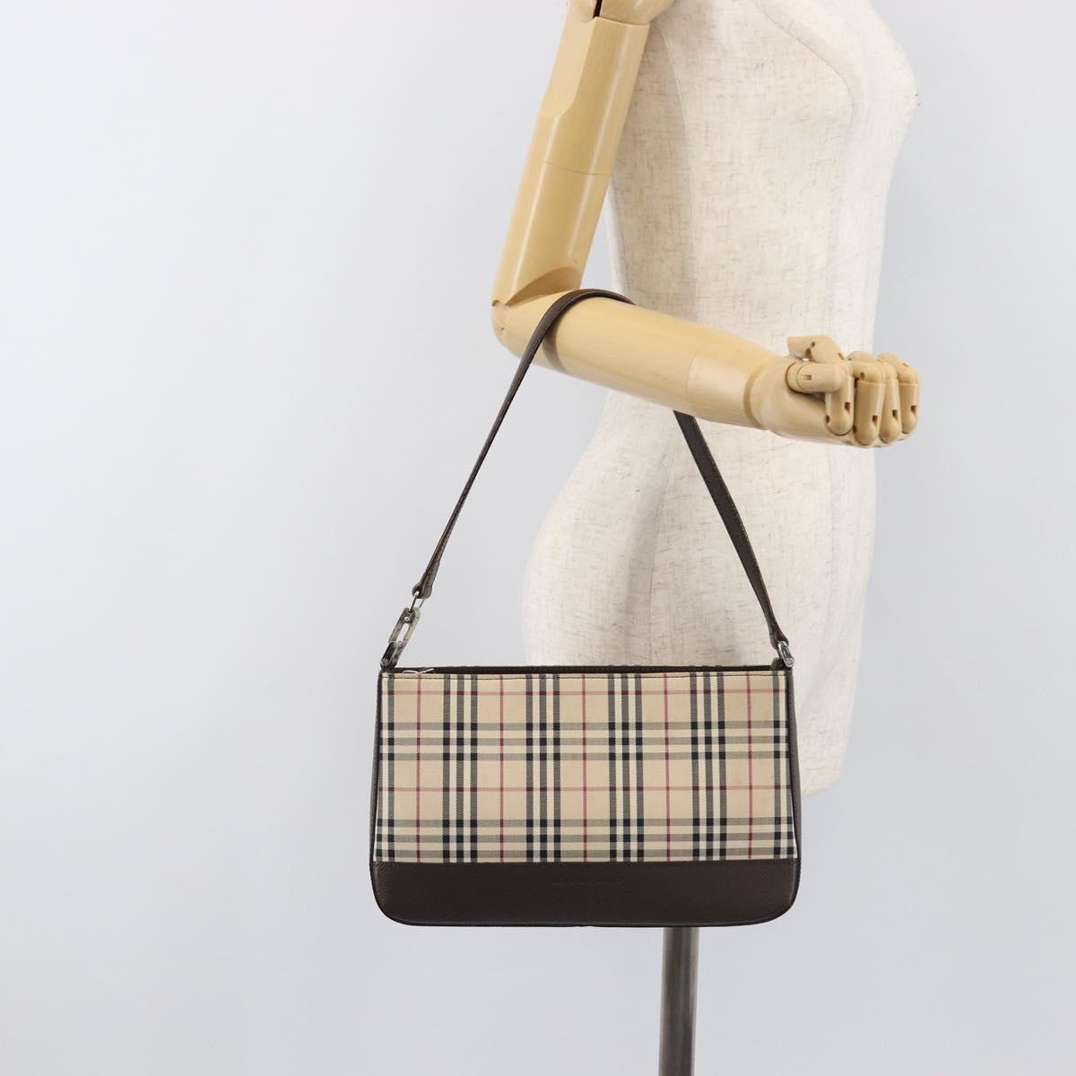 BURBERRY Nova Check Shoulder Bag Canvas Beige Silver Auth 199499A