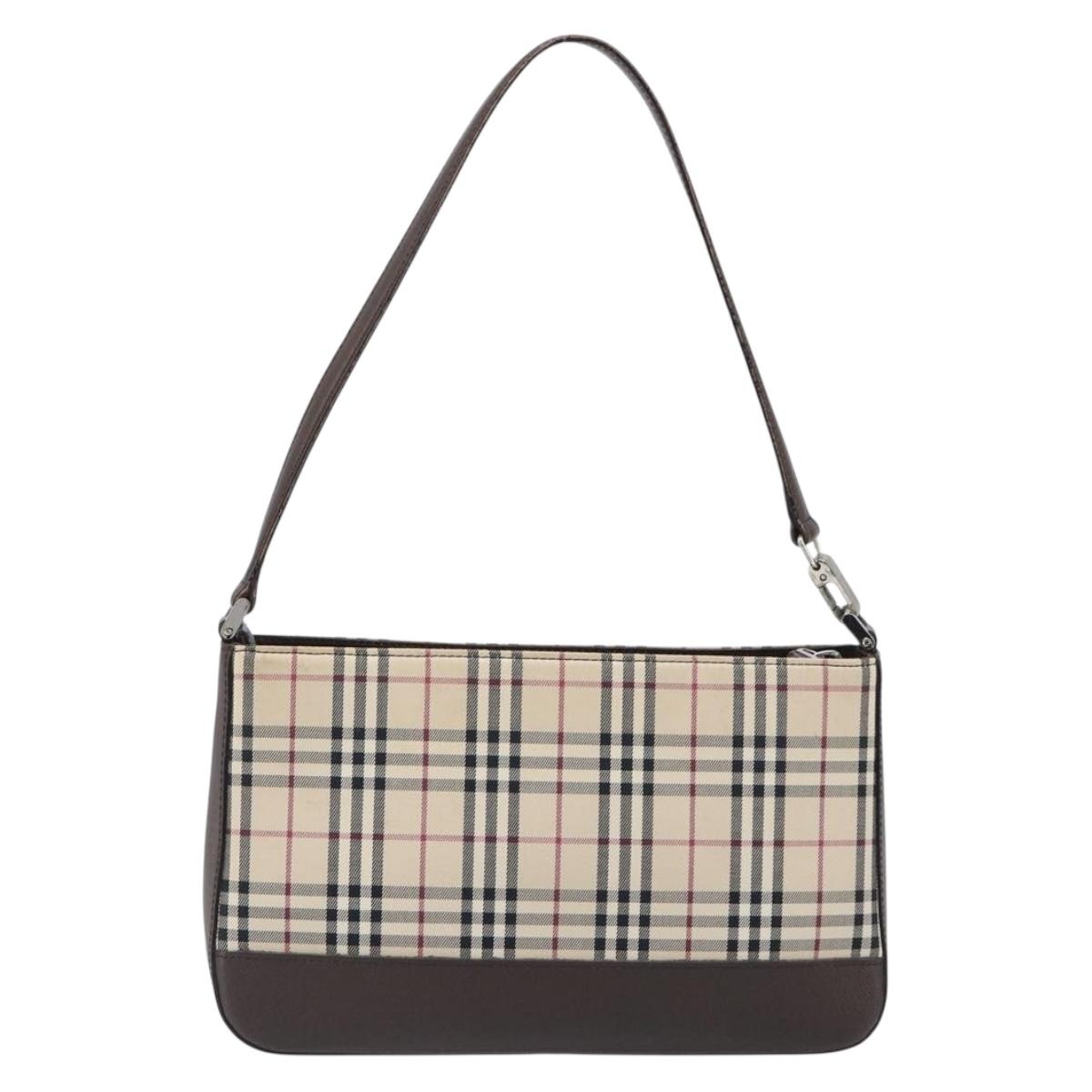 BURBERRY Nova Check Shoulder Bag Canvas Beige Silver Auth 199499A