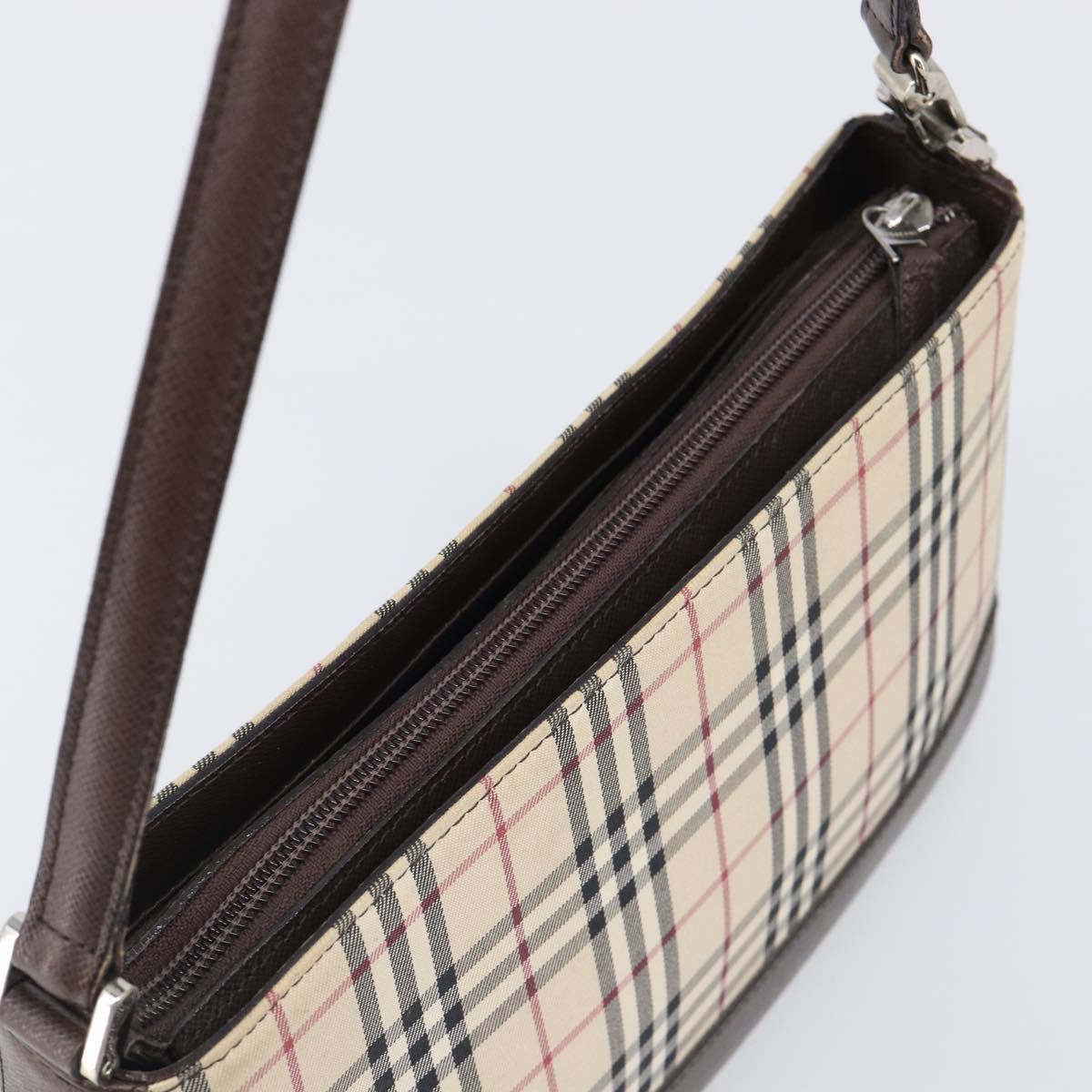 BURBERRY Nova Check Shoulder Bag Canvas Beige Silver Auth 199499A