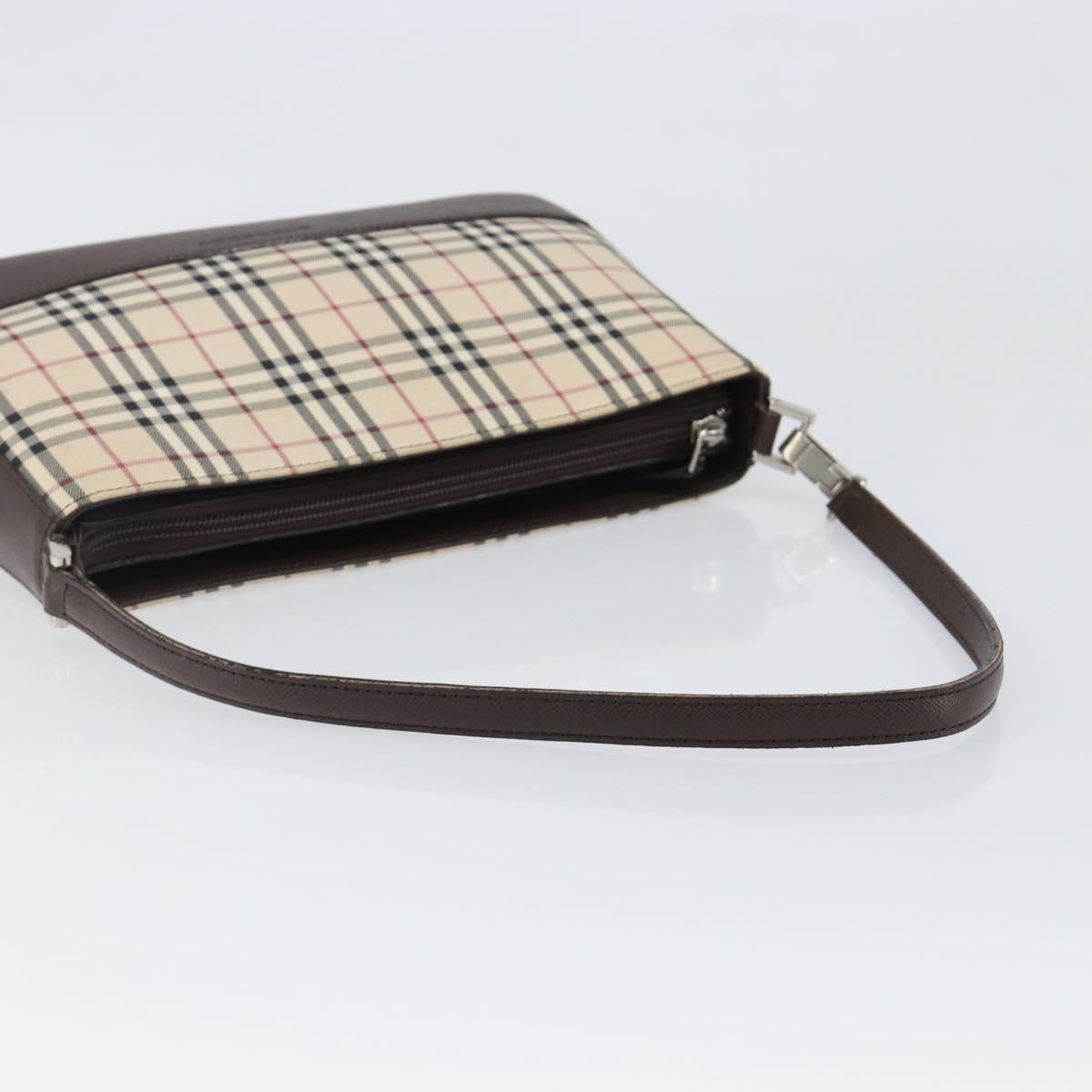 BURBERRY Nova Check Shoulder Bag Canvas Beige Silver Auth 199499A