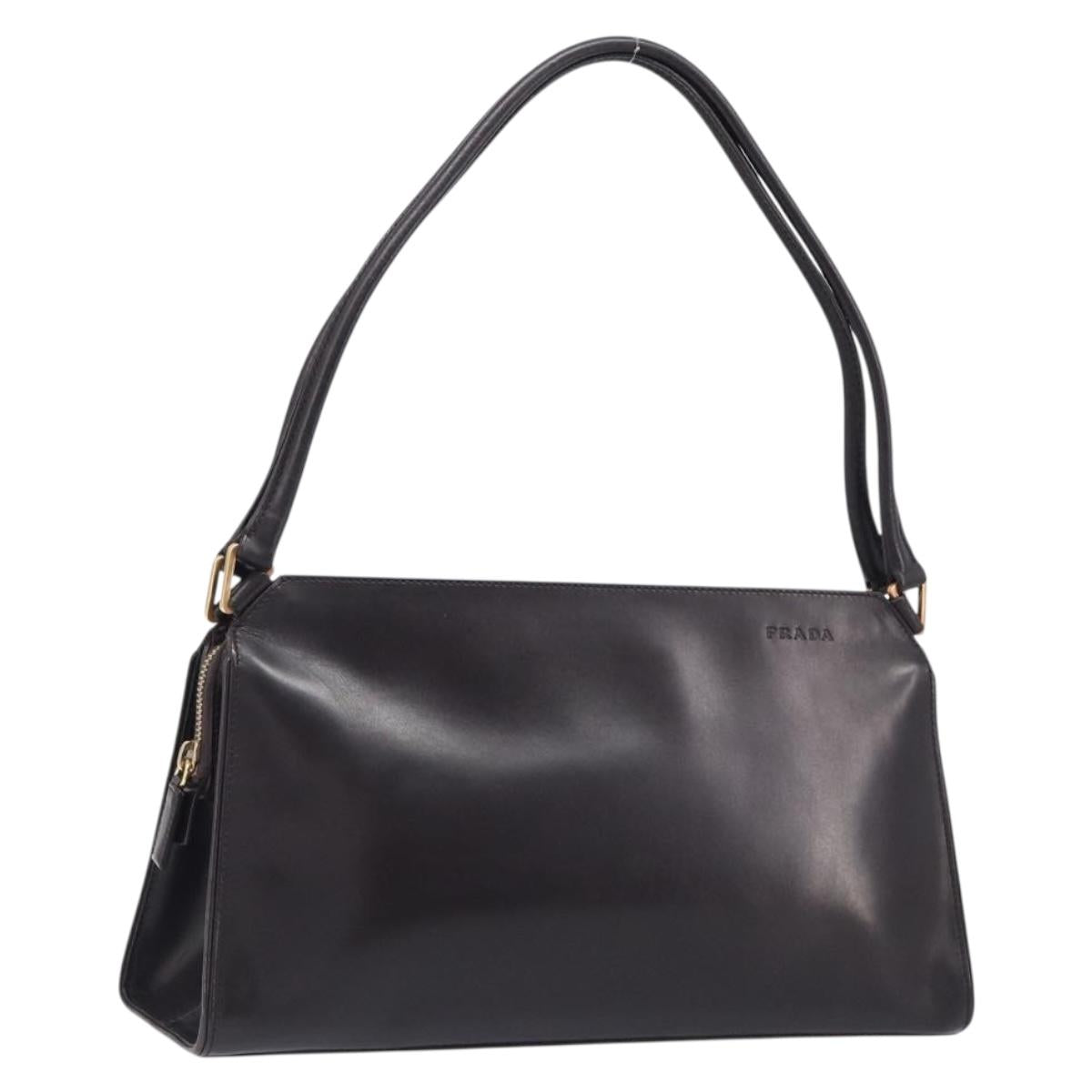 PRADA Tote Bag Leather Dark Brown Gold Tone Auth 199503A