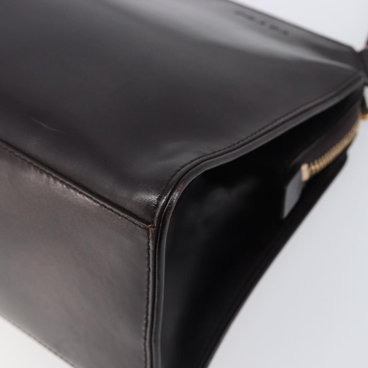 PRADA Tote Bag Leather Dark Brown Gold Tone Auth 199503A