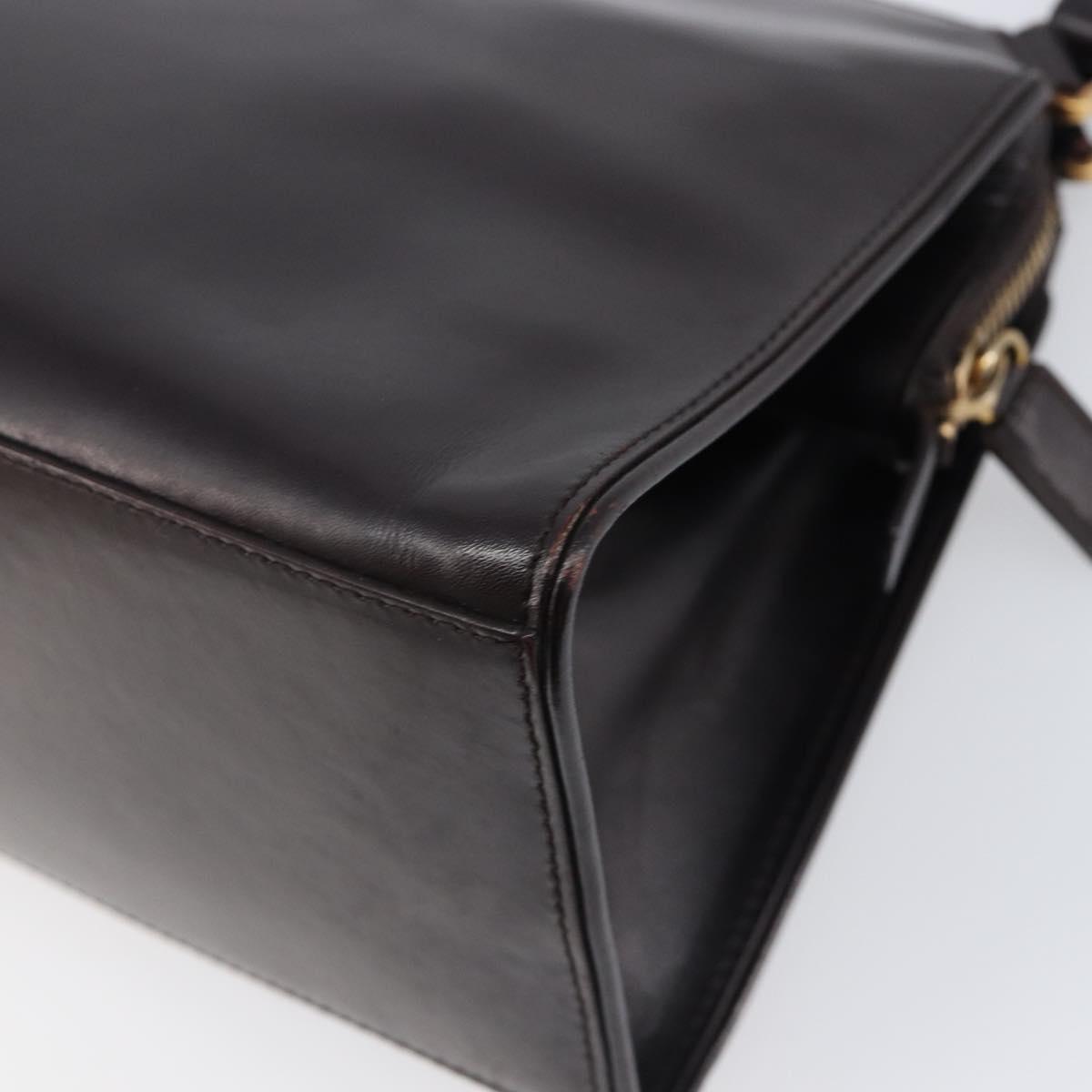 PRADA Tote Bag Leather Dark Brown Gold Tone Auth 199503A