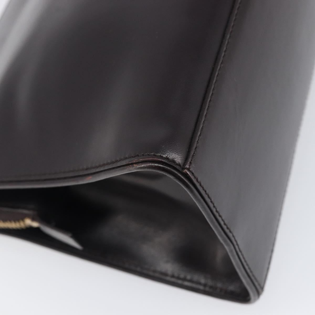 PRADA Tote Bag Leather Dark Brown Gold Tone Auth 199503A