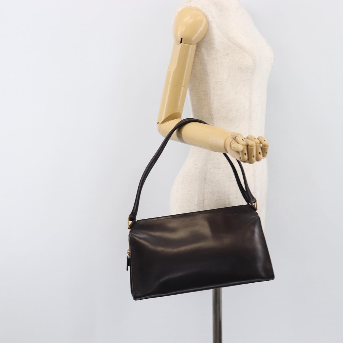 PRADA Tote Bag Leather Dark Brown Gold Tone Auth 199503A