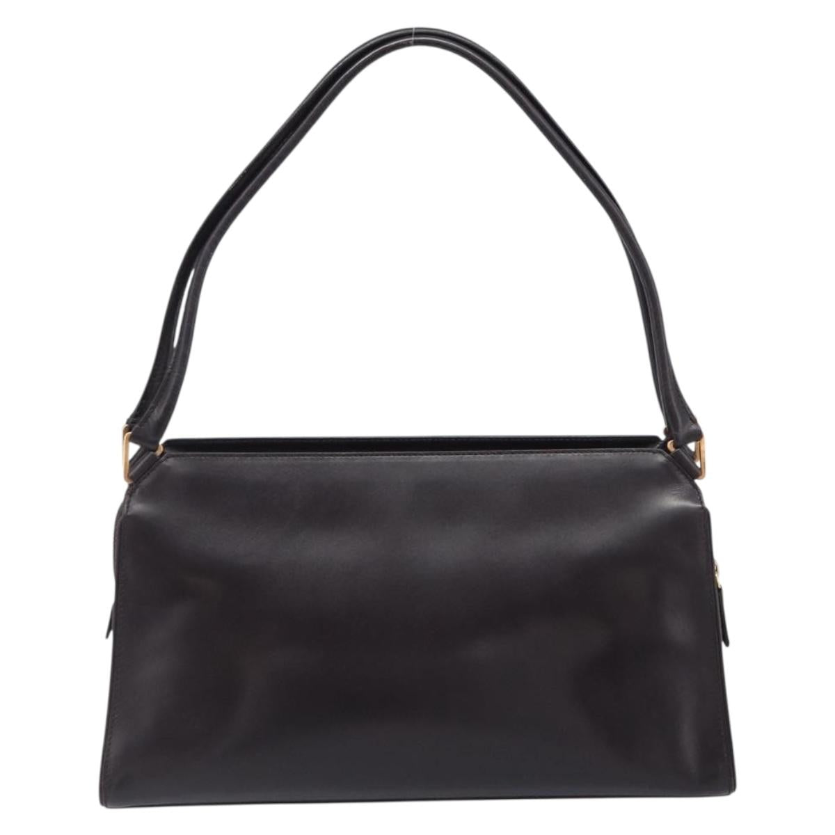 PRADA Tote Bag Leather Dark Brown Gold Tone Auth 199503A