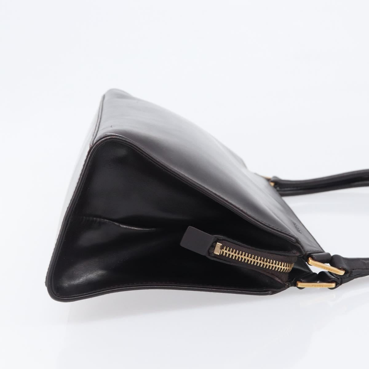 PRADA Tote Bag Leather Dark Brown Gold Tone Auth 199503A