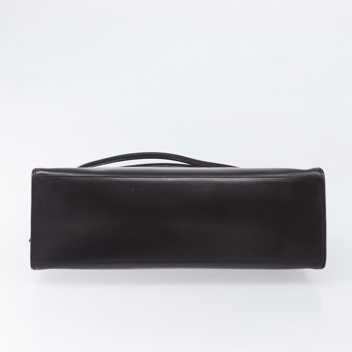 PRADA Tote Bag Leather Dark Brown Gold Tone Auth 199503A