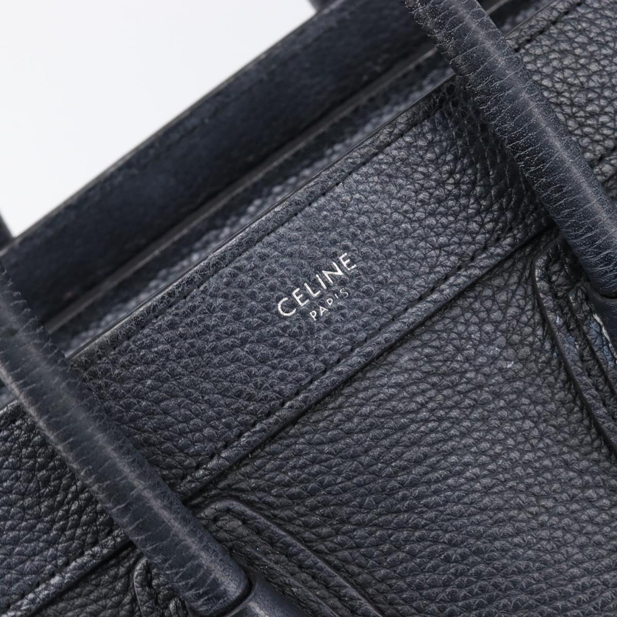 CELINE Luggage Nano Shopper Hand Bag Leather Navy Silver Auth 199504