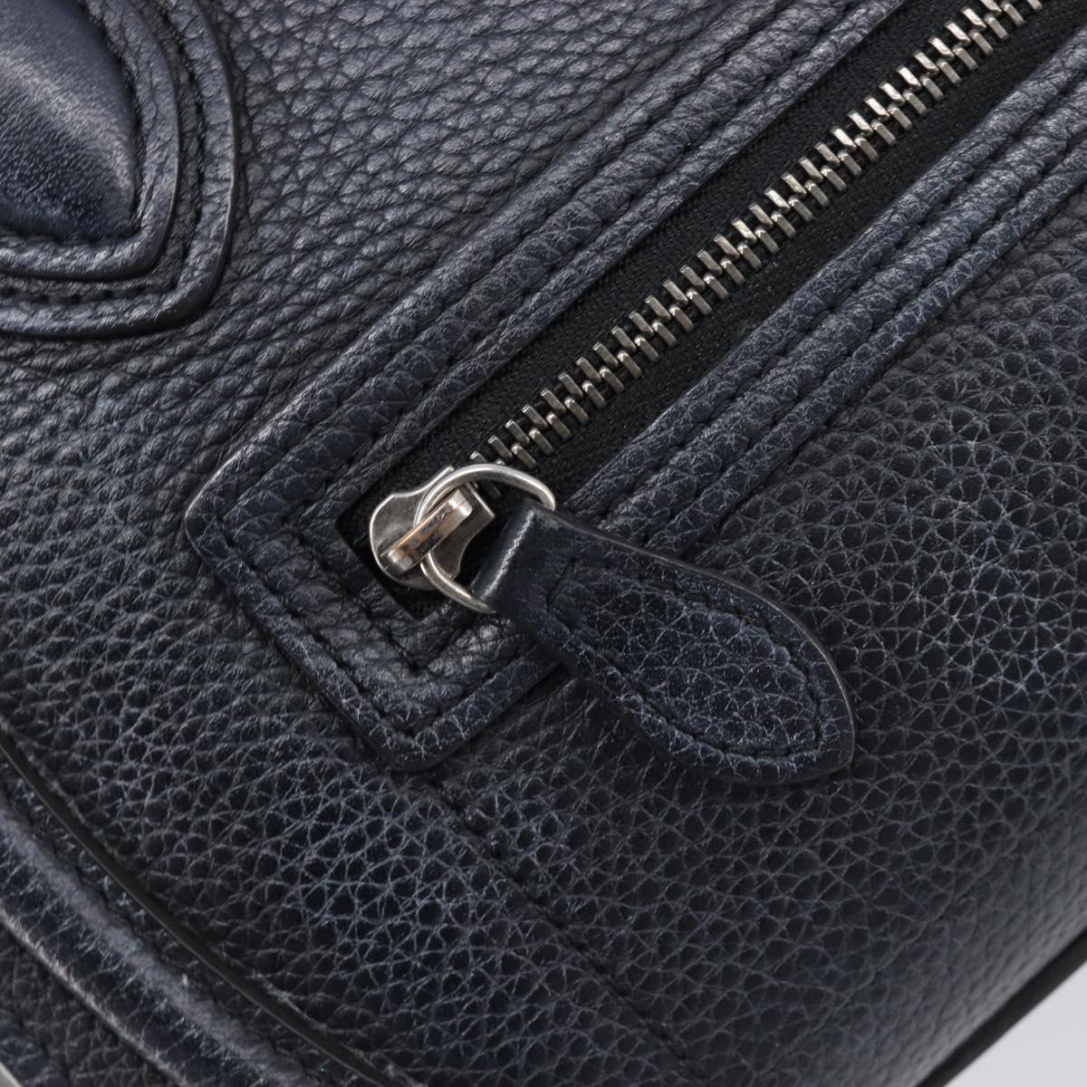 CELINE Luggage Nano Shopper Hand Bag Leather Navy Silver Auth 199504
